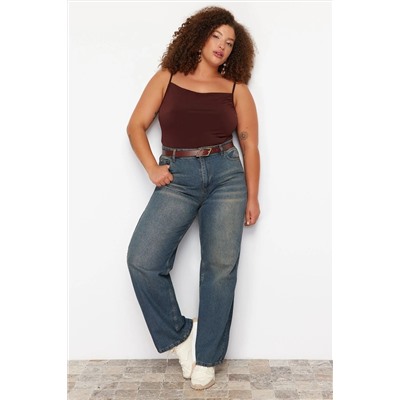 Mavi Yüksek Bel Soluk Efekt Vintage Yıkama Geniş Paça Büyük Beden Wide Leg Jeans TBBSS24CJ00042