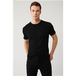 Avva, Erkek Siyah Bisiklet Yaka Rayon Dokulu Triko T-shirt A41y5099
