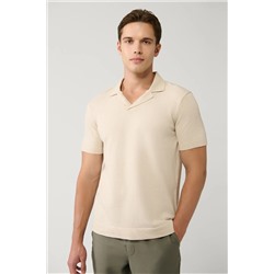 Avva, Erkek Bej Apaj Yaka Dokulu Triko T-shirt A41y5066
