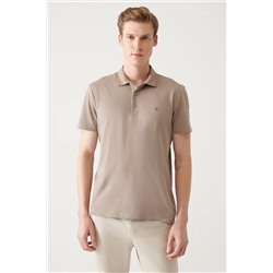Avva Erkek Vizon %100 Pamuk Standart Fit Normal Kesim 3 Düğmeli Kıvrılmaz Polo Yaka T-shirt E001035
