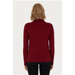 Kadın Bordo Basic Polo Yaka Sweatshirt