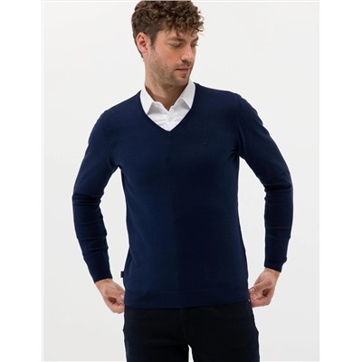 Açık Lacivert Slim Fit V Yaka Basic Triko Kazak