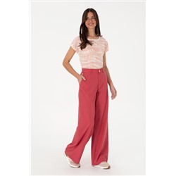Kadın Vişne Kanvas Loose Fit Pantolon