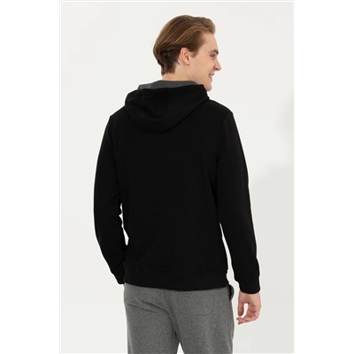 Erkek Siyah Kapüşonlu Sweatshirt