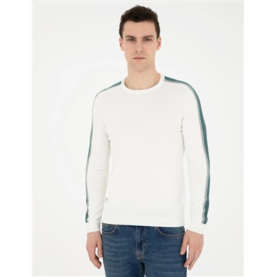Ekru Slim Fit Bisiklet Yaka Triko Kazak