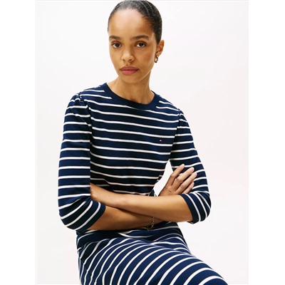 Puff-Sleeve Rib-Knit Dress