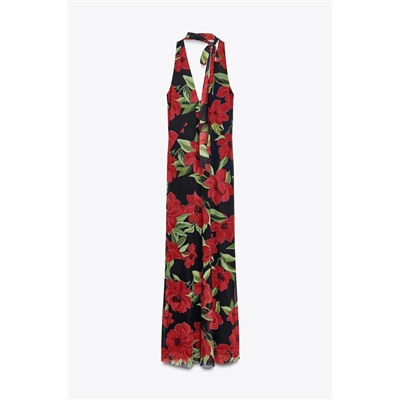 FLORAL PRINT TULLE SCARF DRESS