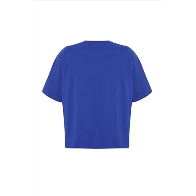 Saks Slogan Baskılı Oversize %100 Pamuk Örme Büyük Beden T-shirt TBBSS24BF00018