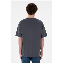 Erkek Oversize Fit Bisiklet Yaka Antrasit Tişört