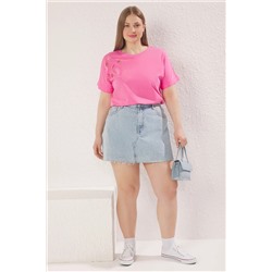 Pembe Detaylı Basic %100 Pamuk Örme T-shirt TBBSS24BF00055