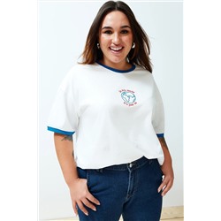 Ekru Unisex Oversize Rahat %100 Pamuklu Couple Örme T-Shirt TBBSS24BF00033