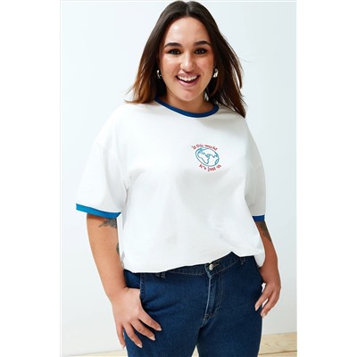 Ekru Unisex Oversize Rahat %100 Pamuklu Couple Örme T-Shirt TBBSS24BF00033