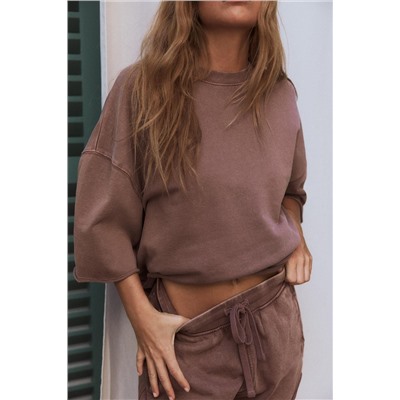 SHORT SLEEVE RIBBED PLUSH SWEATSHIRT