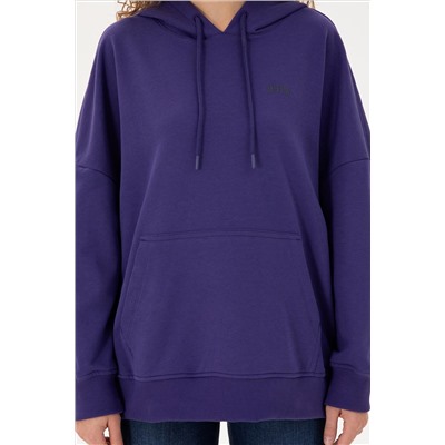 Kadın Mor Kapüşonlu Basic Sweatshirt