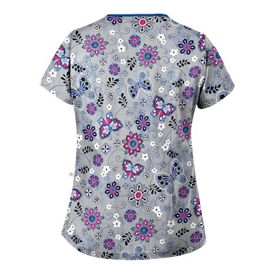 Happy Scrubs® Butterfly Breeze Silver Print Scrub Top