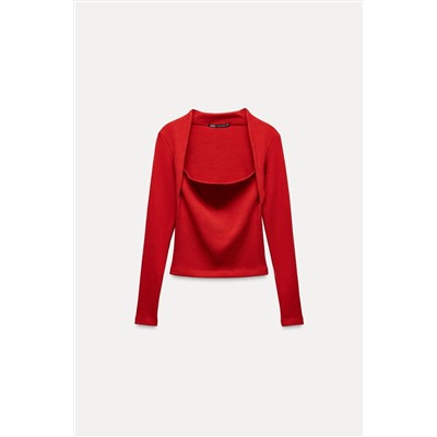 RIBBED SQUARE NECK T-SHIRT