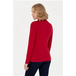 Kadın Kırmızı Polo Yaka Basic Sweatshirt