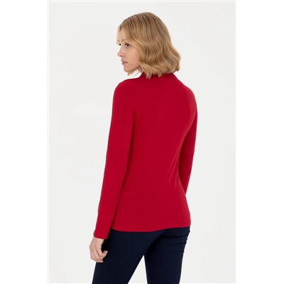 Kadın Kırmızı Polo Yaka Basic Sweatshirt