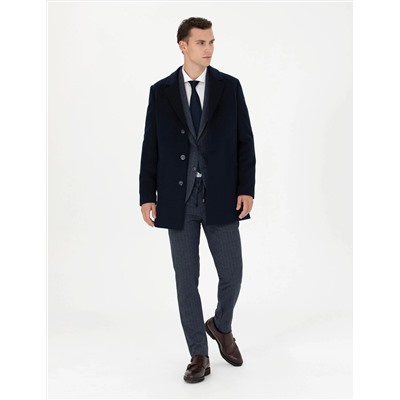 Lacivert Ex. Slim Fit Kaşe Kaban