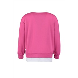 Fuşya Alttan T-Shirt Çıkma Görünümlü İnce Örme Büyük Beden Sweatshirt TBBAW23AO00023