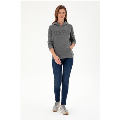 Kadın Antrasit Melanj Basic Kapüşonlu Sweatshirt