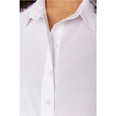 Beyaz Loose Fit Basic Pamuklu Uzun Kollu Dokuma Büyük Beden Gömlek TBBSS22GO0319