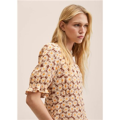 Vestido estampado manga abullonada -  Mujer | MANGO OUTLET España