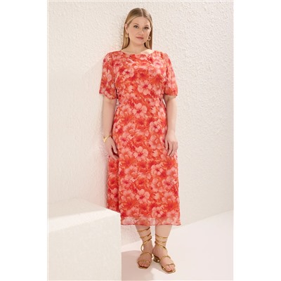Çok Renkli Çiçekli A-line Midi Dokuma Elbise TBBSS23AH00274