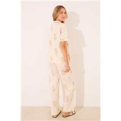 Pijama largo camisero marfil algodón