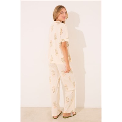 Pijama largo camisero marfil algodón