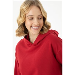 Kadın Kırmızı Kapüşonlu Sweatshirt