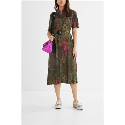 Vestido largo camisero tropical