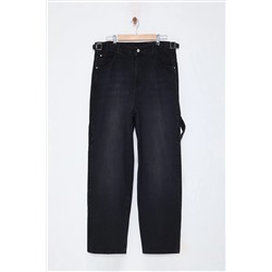 Siyah Yüksek Bel Boru Paça Büyük Beden Jean TBBAW25CJ00034
