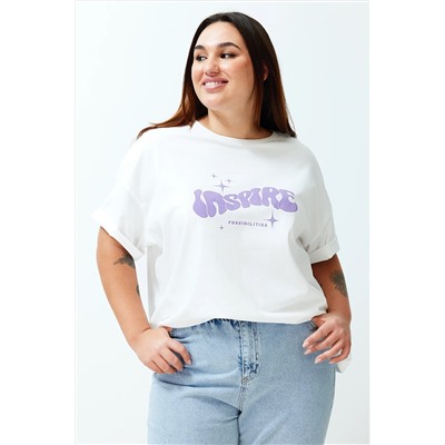 Ekru Unisex Oversize Rahat %100 Pamuklu Couple Örme T-Shirt TBBSS24BF00033