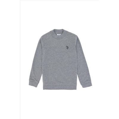 Erkek Çocuk Gri Melanj Basic Bisiklet Yaka Sweatshirt