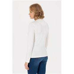 Kadın Ekru Basic Polo Yaka Sweatshirt