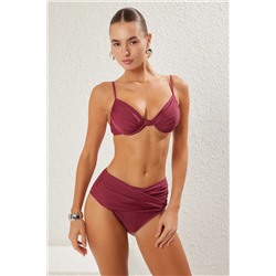 Trendyolmilla Mürdüm Yüksek Bel Drapeli Regular Bikini Altı TBESS25BA00001