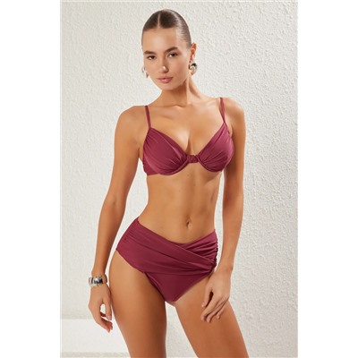 Trendyolmilla Mürdüm Yüksek Bel Drapeli Regular Bikini Altı TBESS25BA00001
