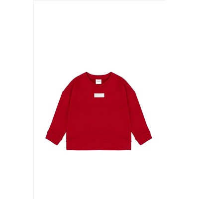 Kız Çocuk Kırmızı Basic Bisiklet Yaka Sweatshirt