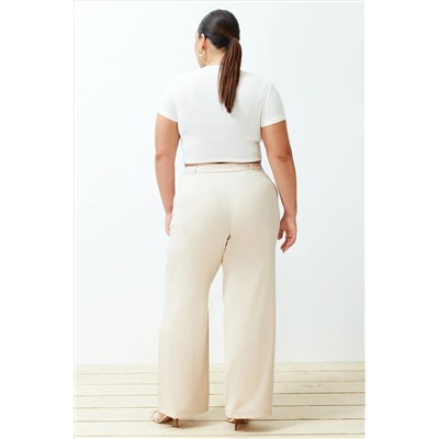 Taş Yüksek Bel Wide Leg Geniş Paça Pilili Dokuma Kumaş Pantolon TBBSS24AR00019