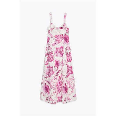 PRINTED DRESS WITH CUTWORK EMBROIDERY
