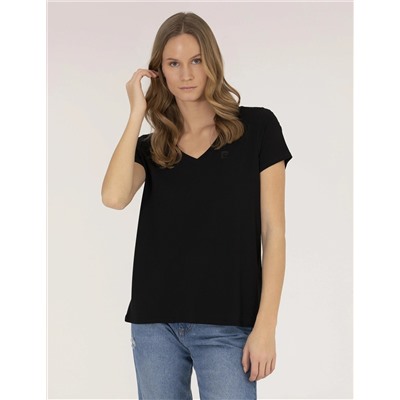 Siyah Comfort Fit V Yaka Basic Tişört