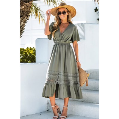 Surplice Lace Trim Maxi Dress
