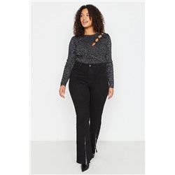 Trendyol Curve Siyah Yüksek Bel Paçası Fermuarlı Flare Jeans TBBAW23CJ00041