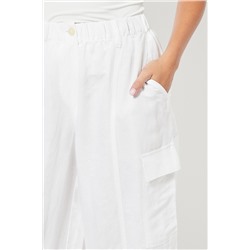 Pantalón recto cargo cintura alta de lino - Blanco