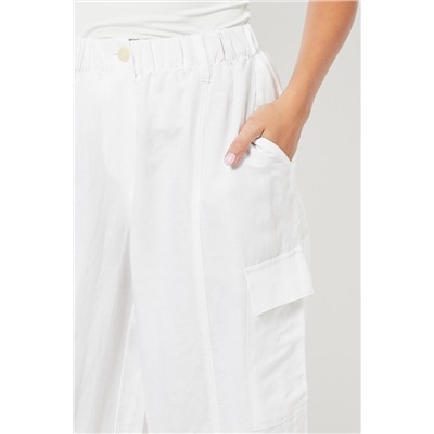 Pantalón recto cargo cintura alta de lino - Blanco