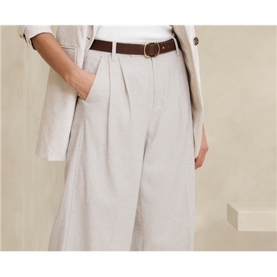 LINEN-BLEND WIDE-LEG PLEATED TROUSER