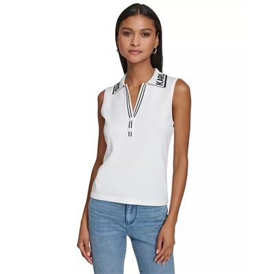 KARL LAGERFELD PARIS Women's Sleeveless Logo Polo Sweater