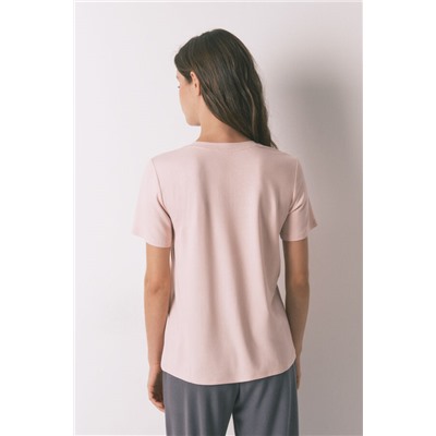 Camiseta manga corta viscosa rosa brillo