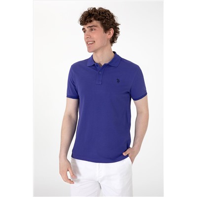 Erkek Slim Fit Polo Yaka Mavi Basic Tişört